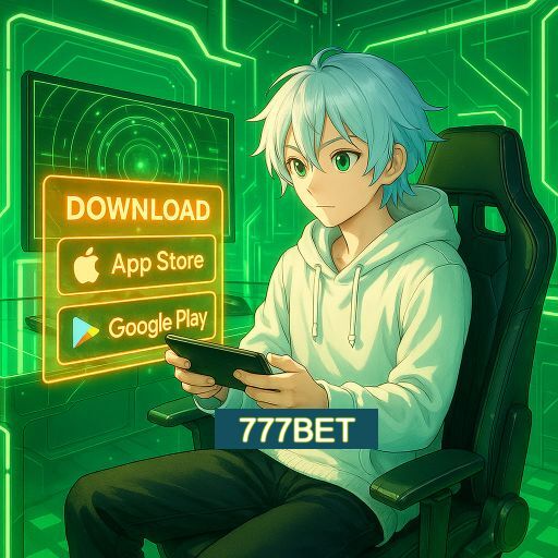 Imagem promocional do app oficial 777BET destacando a conveniência de jogar cassino online pelo celular ou navegador