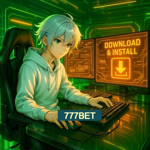Imagem promocional do app oficial 777BET destacando a conveniência de jogar cassino online pelo celular ou navegador